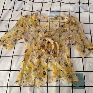00’s Prada sheer silk yellow flower blouse